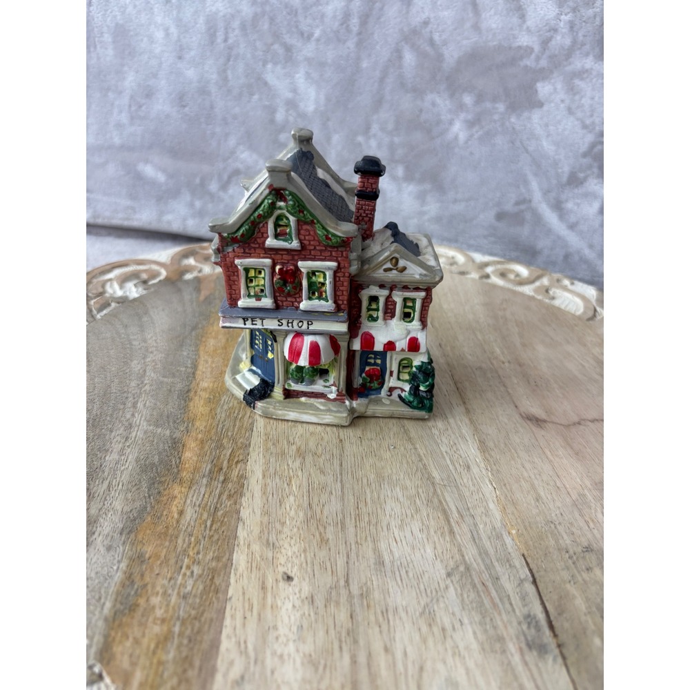 Christmas Village Pet Shop Miniature Red Brick Snow House Holiday Decor 4.5in